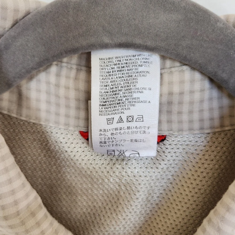 The North Face Short Sleeve Shirt Brown Plaid Zip Pocket XL Hiking Outdoor